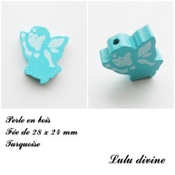 Perle en bois de 28 x 24 mm, Perle plate Fée