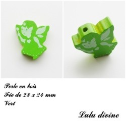 Perle en bois de 28 x 24 mm, Perle plate Fée