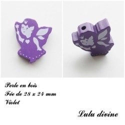 Perle en bois de 28 x 24 mm, Perle plate Fée