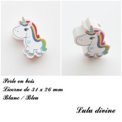 Perle en bois de 31 x 26 mm, Perle plate Licorne