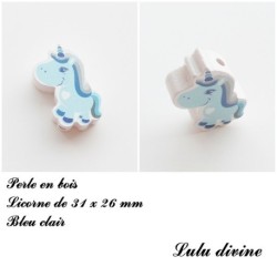 Perle en bois de 31 x 26 mm, Perle plate Licorne