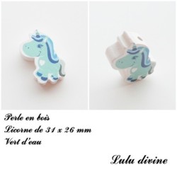 Perle en bois de 31 x 26 mm, Perle plate Licorne