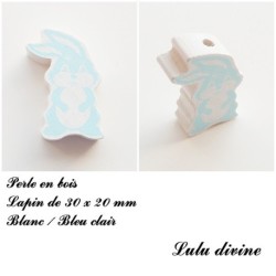 Perle en bois de 30 x 20 mm, Perle plate Lapin