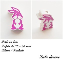 Perle en bois de 30 x 20 mm, Perle plate Lapin