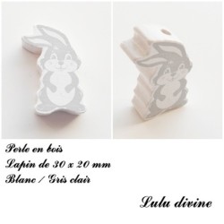 Perle en bois de 30 x 20 mm, Perle plate Lapin