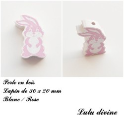 Perle en bois de 30 x 20 mm, Perle plate Lapin