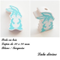Perle en bois de 30 x 20 mm, Perle plate Lapin