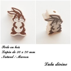 Perle en bois de 30 x 20 mm, Perle plate Lapin