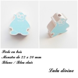 Perle en bois de 22 x 20 mm, Perle plate Monstre