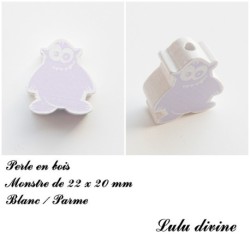 Perle en bois de 22 x 20 mm, Perle plate Monstre