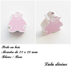 Perle en bois de 22 x 20 mm, Perle plate Monstre