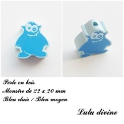 Perle en bois de 22 x 20 mm, Perle plate Monstre