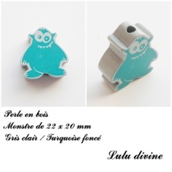 Perle en bois de 22 x 20 mm, Perle plate Monstre