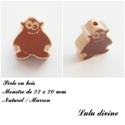 Perle en bois de 22 x 20 mm, Perle plate Monstre