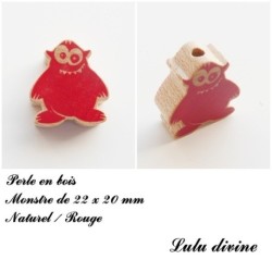 Perle en bois de 22 x 20 mm, Perle plate Monstre