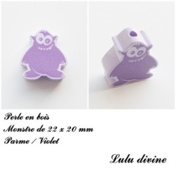 Perle en bois de 22 x 20 mm, Perle plate Monstre