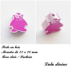 Perle en bois de 22 x 20 mm, Perle plate Monstre