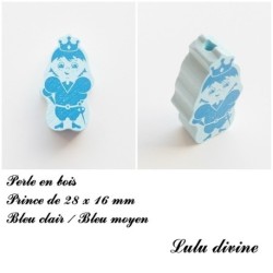 Perle en bois de 28 x 16 mm, Perle plate Prince / Princesse
