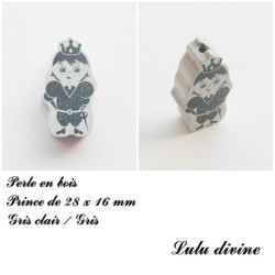 Perle en bois de 28 x 16 mm, Perle plate Prince / Princesse