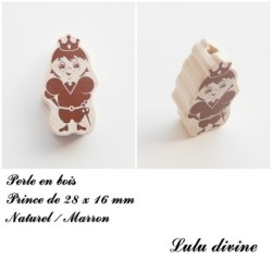 Perle en bois de 28 x 16 mm, Perle plate Prince / Princesse