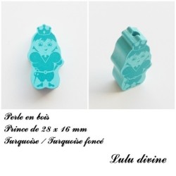 Perle en bois de 28 x 16 mm, Perle plate Prince / Princesse