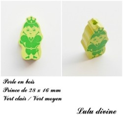 Perle en bois de 28 x 16 mm, Perle plate Prince / Princesse