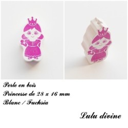 Perle en bois de 28 x 16 mm, Perle plate Prince / Princesse