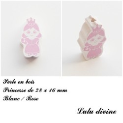 Perle en bois de 28 x 16 mm, Perle plate Prince / Princesse