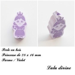 Perle en bois de 28 x 16 mm, Perle plate Prince / Princesse