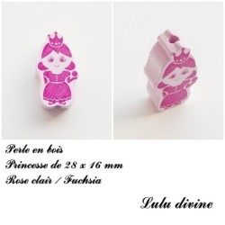 Perle en bois de 28 x 16 mm, Perle plate Prince / Princesse