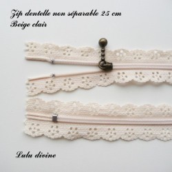 Zip non séparable en dentelle de 25 cm