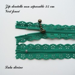 Zip non séparable en dentelle de 25 cm