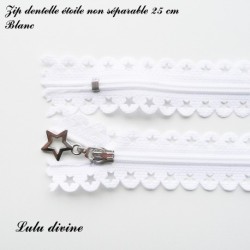 Zip non séparable en dentelle étoile de 25 cm