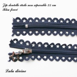 Zip non séparable en dentelle étoile de 25 cm