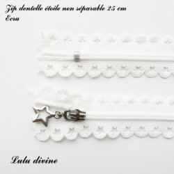 Zip non séparable en dentelle étoile de 25 cm