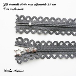 Zip non séparable en dentelle étoile de 25 cm