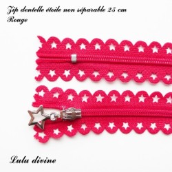 Zip non séparable en dentelle étoile de 25 cm