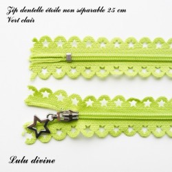 Zip non séparable en dentelle étoile de 25 cm
