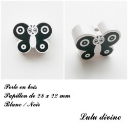 Perle en bois de 28 x 22 mm, Perle plate Papillon