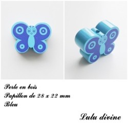 Perle en bois de 28 x 22 mm, Perle plate Papillon