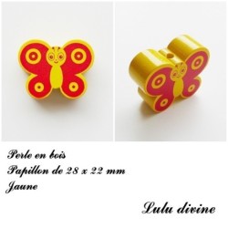 Perle en bois de 28 x 22 mm, Perle plate Papillon