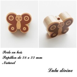 Perle en bois de 28 x 22 mm, Perle plate Papillon