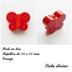 Perle en bois de 28 x 22 mm, Perle plate Papillon