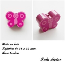 Perle en bois de 28 x 22 mm, Perle plate Papillon