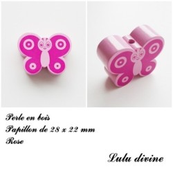 Perle en bois de 28 x 22 mm, Perle plate Papillon