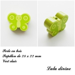 Perle en bois de 28 x 22 mm, Perle plate Papillon