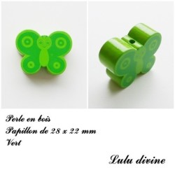 Perle en bois de 28 x 22 mm, Perle plate Papillon