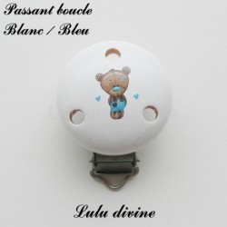 Pince / Clip en bois, attache tétine, passant, Ourson / Nounours