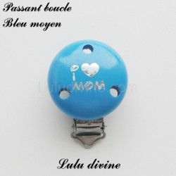 Pince / Clip en bois, attache tétine, passant,  I Love Mom