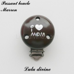 Pince / Clip en bois, attache tétine, passant,  I Love Mom